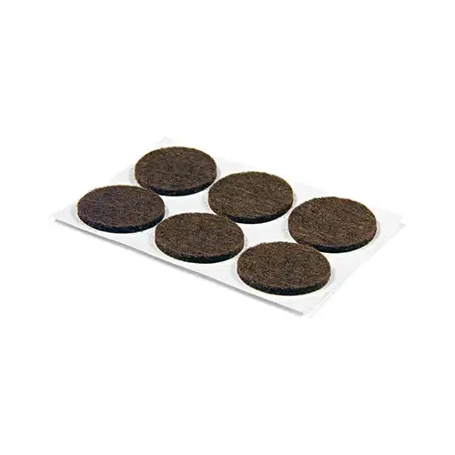 Furniture Pads, Self-Adhesive, Brown Felt, Round, 3/4-In - pack of 6