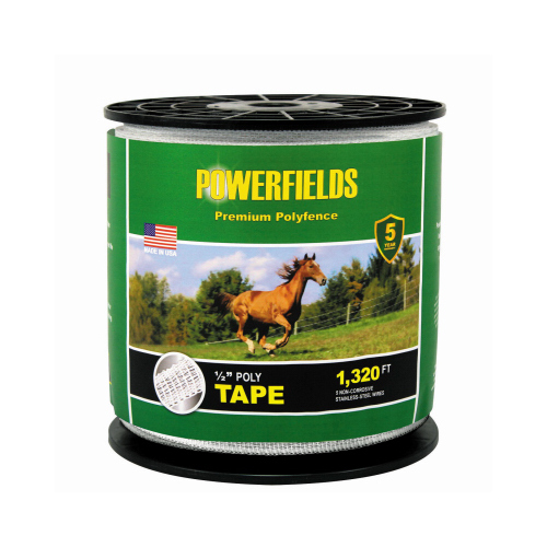 POWERFIELDS EW5-1320 Electric Fence Poly Tape, White, 0.5-In. x 1320-Ft.
