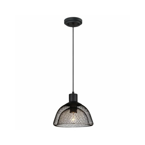 Pendant Light Fixture, Matte Black With Cage Shade, 60-Watt