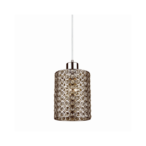 Plug-In Pendant Light Fixture, Chrome & Crystal