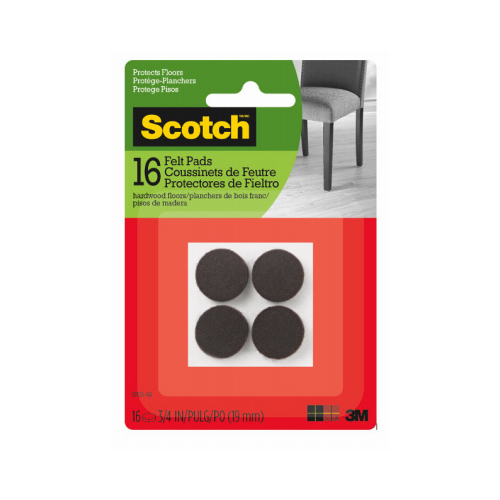 3M SP825-NA-XCP6 Felt Pads, Adhesive, Brown, 3/4-In., 16-Ct. - pack of 6
