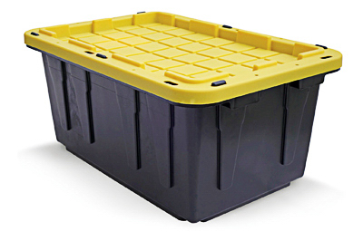 MAVERICK PLASTICS LLC 17100 Tough Box Tote, Black & Yellow, 17-Gallons