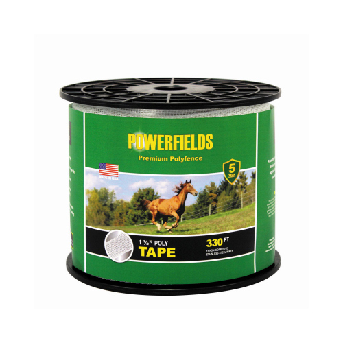 POWERFIELDS EW15-330 Electric Fence Poly Tape, White, 1.5-In. x 330-Ft.