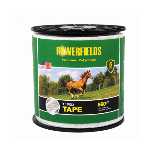 POWERFIELDS EW10-660 Electric Fence Poly Tape, White, 1.5-In. x 660-Ft.