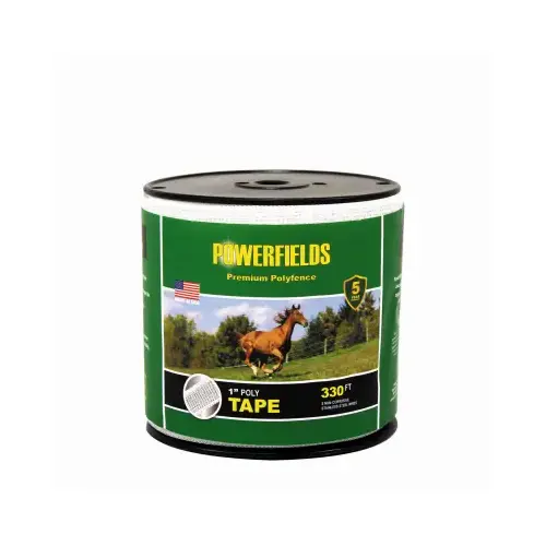 POWERFIELDS EW10-330 Wire Fence Tape, White Poly, 1-In. x 330-Ft.
