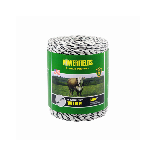 Hi-Viz Electric Fence 9-Wire Poly Wire, Black/White, 660-Ft.
