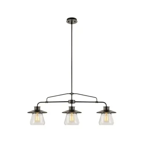 3-Light Pendant, Clear Glass Shades, Oil Rubbed Bronze