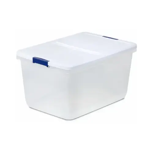 HMS MFG HML-7255010759759-6 Latched Storage Tote, White/Blue Latch, 66-Qt.