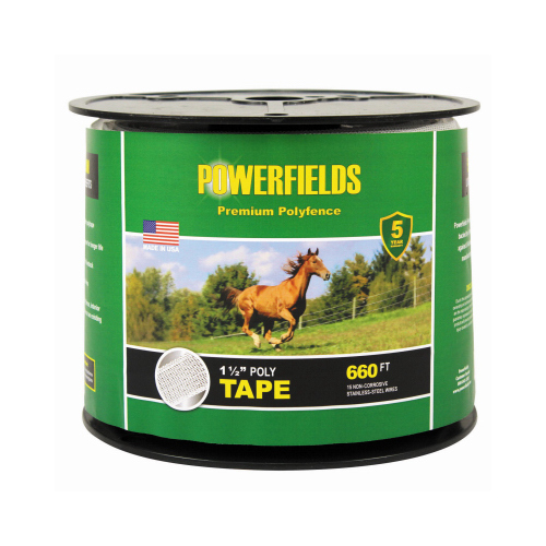 POWERFIELDS EW15-660 Electric Fence Poly Tape, White, 1.5-In. x 660-Ft.