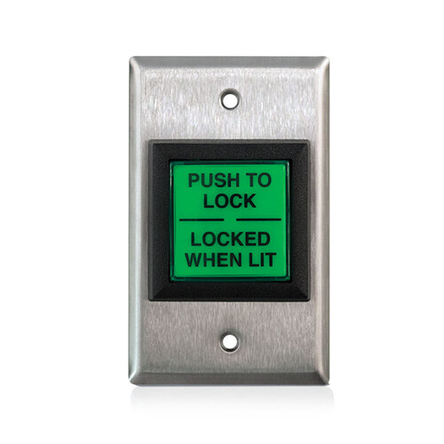 Push to Lock Green Security Button Satin Stainless Steel Finish