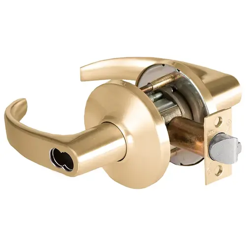 Grade 1 Office Cylindrical Lock, Lost Motion, 14 Lever, D Rose, SFIC Less Core, Satin Brass Finish, 4-7/8" ANSI Strike, Non-handed Satin Brass