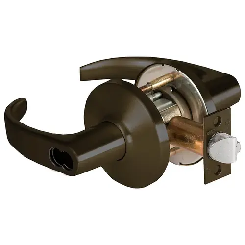 Grade 1 Hotel Cylindrical Lock, Lost Motion, 14 Lever, D Rose, SFIC Less Core, Dark Bronze Finish, 4-7/8" ANSI Strike, Non-handed Dark Bronze