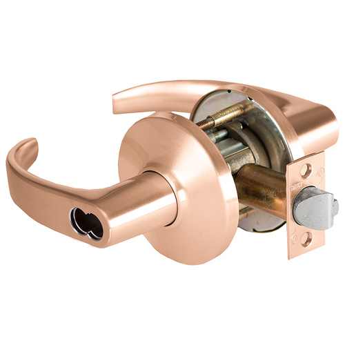 Grade 1 Classroom Cylindrical Lock, Lost Motion, 14 Lever, D Rose, SFIC Less Core, Satin Bronze Finish, 2-3/4" ANSI Strike, Non-handed Satin Bronze