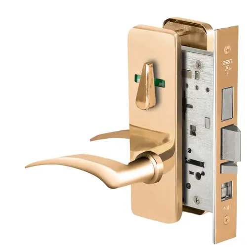 Grade 1 Office Mortise Lock, Visual Thumbturn Indicator, 17L Lever, J Escutcheon, SFIC Housing Less Core, Bright Bronze Finish, Field Reversible Bright Bronze