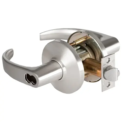 Grade 1 Classroom Cylindrical Lock, Lost Motion, 14 Lever, D Rose, SFIC Less Core, Satin Chrome Finish, 2-3/4" ANSI Strike, Non-handed Satin Chrome