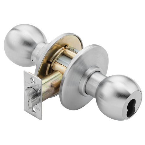 Hotel Cylindrical Lock, Grade 1, 4 Knob, SFIC Less Core, Satin Chrome Finish