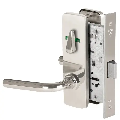 Grade 1 Privacy Mortise Lock, Double Visual Indicator, 12 Lever, J Escutcheon, Non-Keyed, Bright Chrome Finish, Field Reversible Bright Chrome