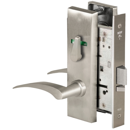 Grade 1 Office Mortise Lock, Visual Thumbturn Indicator, 17L Lever, M Escutcheon, SFIC Housing Less Core, Satin Nickel Finish, Field Reversible Satin Nickel