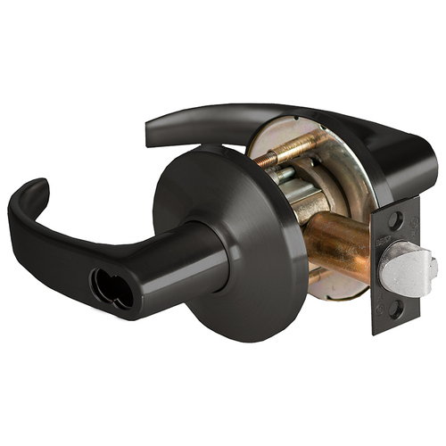 Grade 1 Dormitory Cylindrical Lock, Lost Motion, 14 Lever, D Rose, SFIC Less Core, Matte Black Finish, 2-3/4" ANSI Strike, Non-handed Matte Black