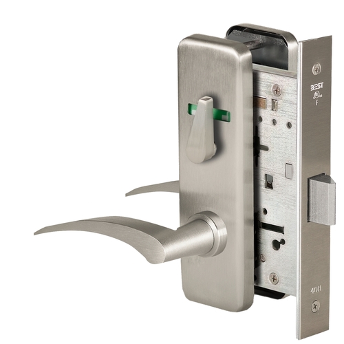 Grade 1 Privacy Mortise Lock, Double Visual Indicator, 17L Lever, J Escutcheon, Non-Keyed, Satin Nickel Finish, Field Reversible Satin Nickel