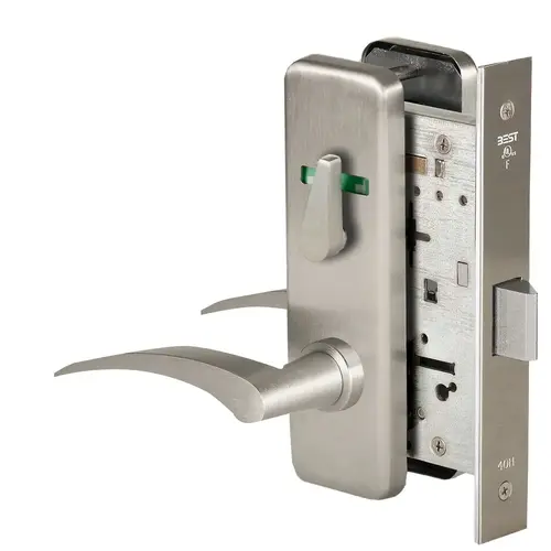 Grade 1 Privacy Mortise Lock, Visual Thumbturn Indicator, 17R Lever, J Escutcheon, Non-Keyed, Satin Nickel Finish, Field Reversible Satin Nickel