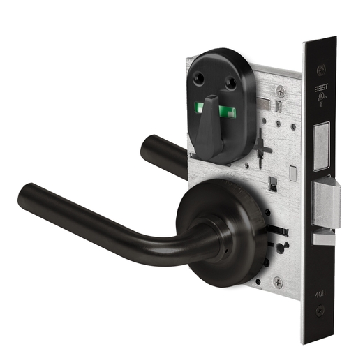 Grade 1 Dormitory Mortise Lock, Double Visual Indicator, 12 Lever, R Rose, SFIC Housing Less Core, Matte Black Finish, Field Reversible Matte Black