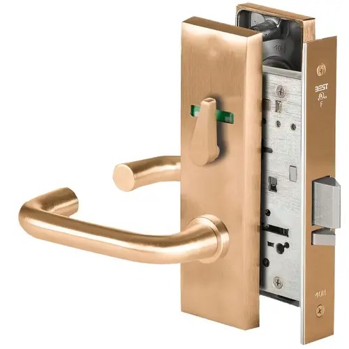 Grade 1 Office Mortise Lock, Visual Thumbturn Indicator, 3 Lever, M Escutcheon, SFIC Housing Less Core, Satin Bronze Finish, Field Reversible Satin Bronze