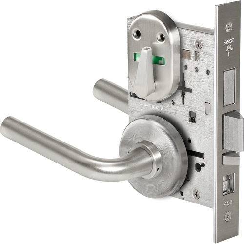 Grade 1 Office Mortise Lock, Double Visual Indicator, 12 Lever, H Rose, SFIC Housing Less Core, Satin Stainless Steel Finish, Field Reversible Satin Stainless Steel