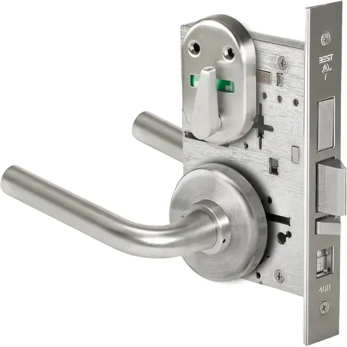 Grade 1 Office Mortise Lock, Visual Thumbturn Indicator, 12 Lever, H Rose, SFIC Housing Less Core, Satin Chrome Finish, Field Reversible Satin Chrome