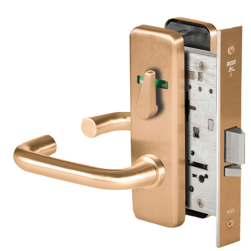 Grade 1 Office Mortise Lock, Double Visual Indicator, 3 Lever, J Escutcheon, SFIC Housing Less Core, Satin Bronze Finish, Field Reversible Satin Bronze