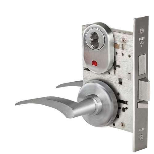 Grade 1 Dormitory Mortise Lock, Visual Keyed Indicator, 17R Lever, H Rose, SFIC Housing Less Core, Satin Stainless Steel Finish, Field Reversible Satin Stainless Steel