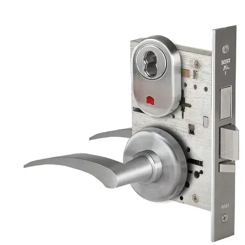 Grade 1 Dormitory Mortise Lock, Visual Keyed Indicator, 17L Lever, H Rose, SFIC Housing Less Core, Satin Chrome Finish, Field Reversible Satin Chrome