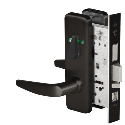 Grade 1 Office Mortise Lock, Double Visual Indicator, 16 Lever, J Escutcheon, SFIC Housing Less Core, Matte Black Finish, Field Reversible Matte Black