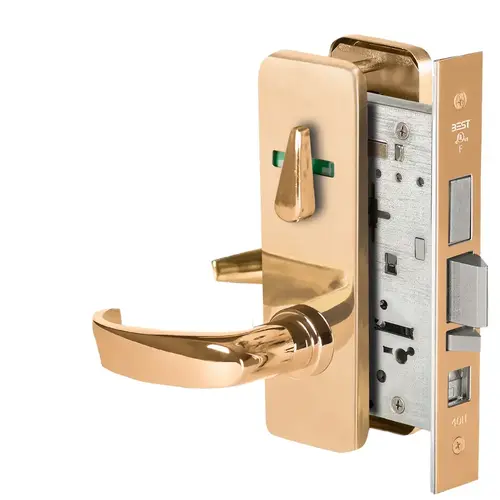 Grade 1 Office Mortise Lock, Visual Thumbturn Indicator, 14 Lever, J Escutcheon, SFIC Housing Less Core, Bright Bronze Finish, Field Reversible Bright Bronze