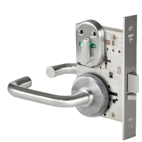 Grade 1 Office Mortise Lock, Double Visual Indicator, 3 Lever, H Rose, SFIC Housing Less Core, Satin Chrome Finish, Field Reversible Satin Chrome