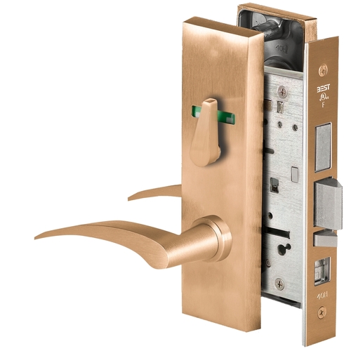 Grade 1 Office Mortise Lock, Visual Thumbturn Indicator, 17R Lever, M Escutcheon, SFIC Housing Less Core, Satin Bronze Finish, Field Reversible Satin Bronze