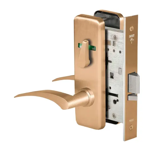 Grade 1 Office Mortise Lock, Visual Thumbturn Indicator, 17R Lever, J Escutcheon, SFIC Housing Less Core, Satin Bronze Finish, Field Reversible Satin Bronze