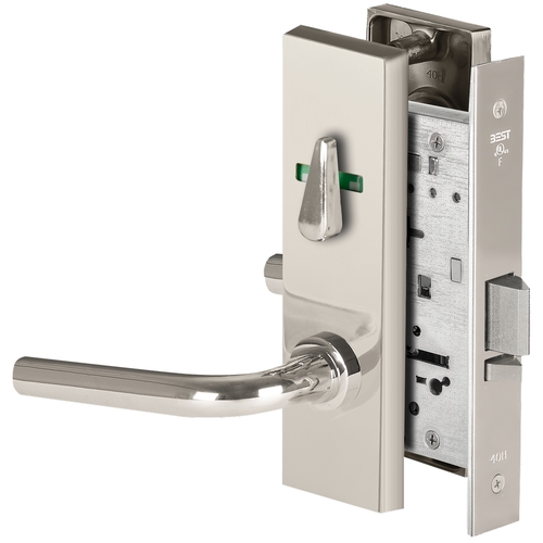 Grade 1 Office Mortise Lock, Visual Thumbturn Indicator, 12 Lever, M Escutcheon, SFIC Housing Less Core, Bright Chrome Finish, Field Reversible Bright Chrome