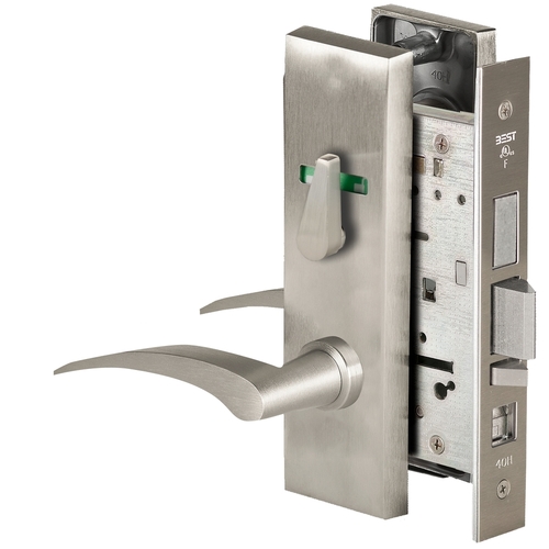 Grade 1 Office Mortise Lock, Visual Thumbturn Indicator, 17R Lever, M Escutcheon, SFIC Housing Less Core, Satin Nickel Finish, Field Reversible Satin Nickel