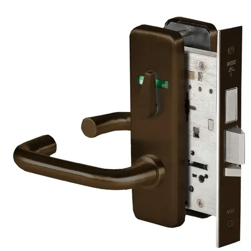 Grade 1 Dormitory Mortise Lock, Double Visual Indicator, 3 Lever, J Escutcheon, SFIC Housing Less Core, Oil-Rubbed Bronze Finish, Field Reversible Oil-Rubbed Bronze