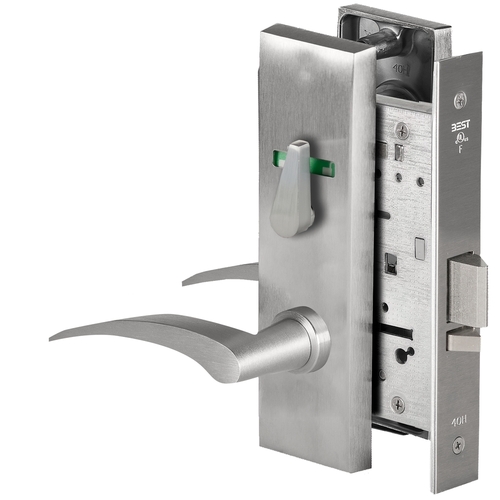 Grade 1 Office Mortise Lock, Visual Thumbturn Indicator, 17R Lever, M Escutcheon, SFIC Housing Less Core, Satin Chrome Finish, Field Reversible Satin Chrome