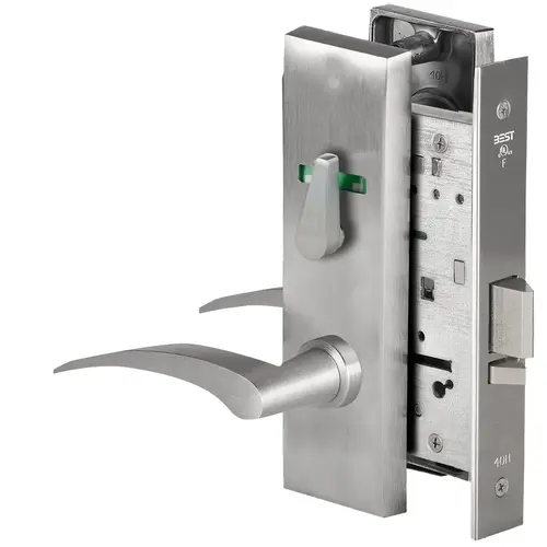 Grade 1 Office Mortise Lock, Visual Thumbturn Indicator, 17L Lever, M Escutcheon, SFIC Housing Less Core, Satin Chrome Finish, Field Reversible Satin Chrome