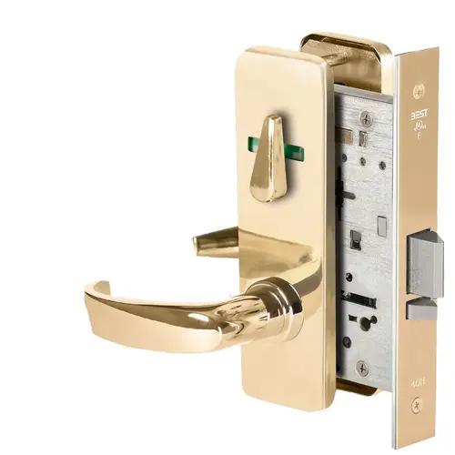 Grade 1 Office Mortise Lock, Visual Thumbturn Indicator, 14 Lever, J Escutcheon, SFIC Housing Less Core, Bright Brass Finish, Field Reversible Bright Brass