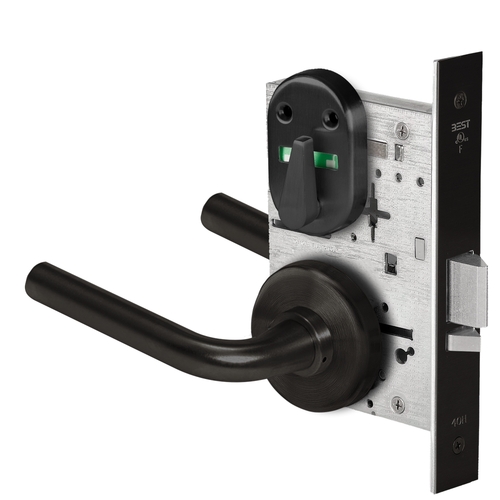 Grade 1 Office Mortise Lock, Visual Thumbturn Indicator, 12 Lever, H Rose, SFIC Housing Less Core, Matte Black Finish, Field Reversible Matte Black