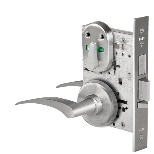 Grade 1 Dormitory Mortise Lock, Visual Thumbturn Indicator, 17L Lever, H Rose, SFIC Housing Less Core, Satin Chrome Finish, Field Reversible Satin Chrome