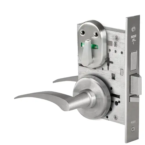 Grade 1 Dormitory Mortise Lock, Visual Thumbturn Indicator, 17R Lever, H Rose, SFIC Housing Less Core, Satin Stainless Steel Finish, Field Reversible Satin Stainless Steel