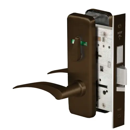 Grade 1 Dormitory Mortise Lock, Double Visual Indicator, 17L Lever, J Escutcheon, SFIC Housing Less Core, Dark Bronze Finish, Field Reversible Dark Bronze