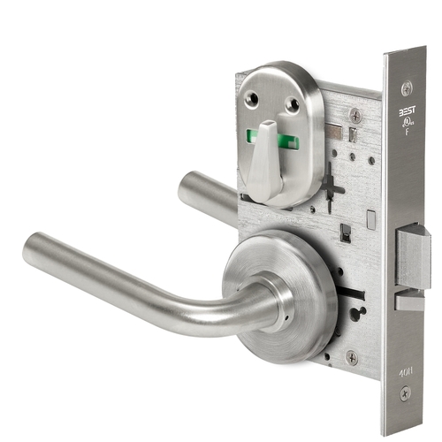 Grade 1 Office Mortise Lock, Double Visual Indicator, 12 Lever, H Rose, SFIC Housing Less Core, Satin Chrome Finish, Field Reversible Satin Chrome