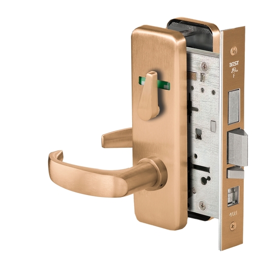 Grade 1 Office Mortise Lock, Double Visual Indicator, 14 Lever, J Escutcheon, SFIC Housing Less Core, Satin Bronze Finish, Field Reversible Satin Bronze