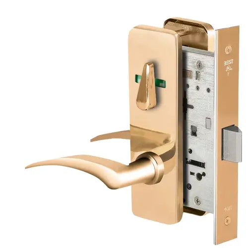 Grade 1 Privacy Mortise Lock, Double Visual Indicator, 17R Lever, J Escutcheon, Non-Keyed, Bright Bronze Finish, Field Reversible Bright Bronze